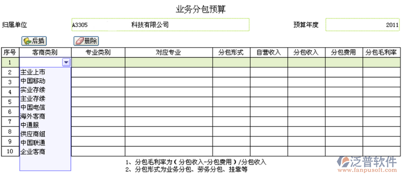 分包預(yù)算及價格