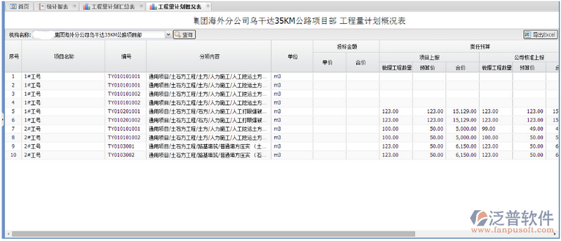 工程量計(jì)劃匯總表