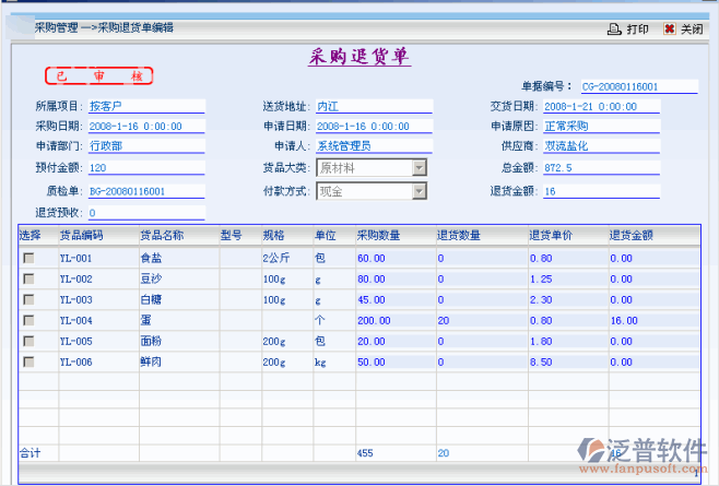 ERP系統(tǒng)采購退貨
