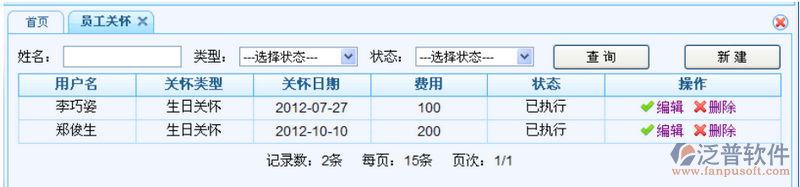 管理、記錄公司對所有內部員工關懷的信息