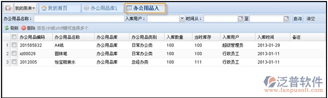 辦公用品入庫、報廢記錄