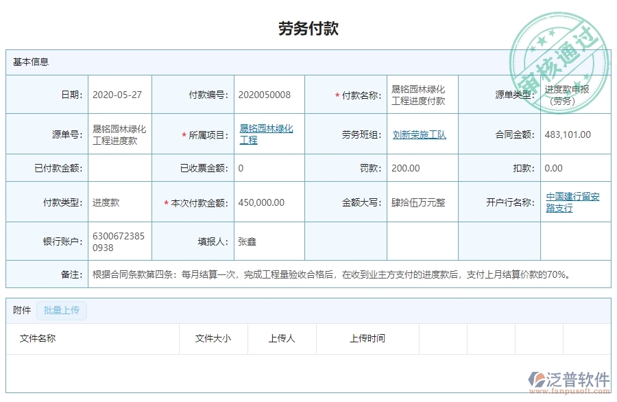 二、泛普軟件-園林工程企業(yè)系統(tǒng)中勞務付款管理的管控點