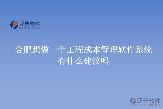 合肥想做一個工程成本管理軟件系統(tǒng)，有什么建議嗎
